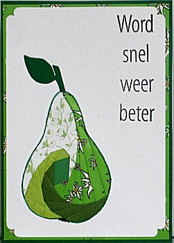 Een beterschapskaart met peer, irisvouwen techniek